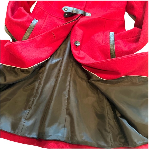 Via Spiga Red Wool + Black Faux Leather Posh Peatcoat - Picture 11 of 16